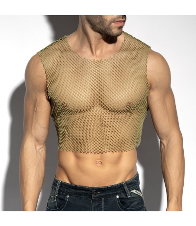 【預購商品】BEACHY NET MIDRIFF CROP TOP 網狀短版背心 (卡其色)(圖)